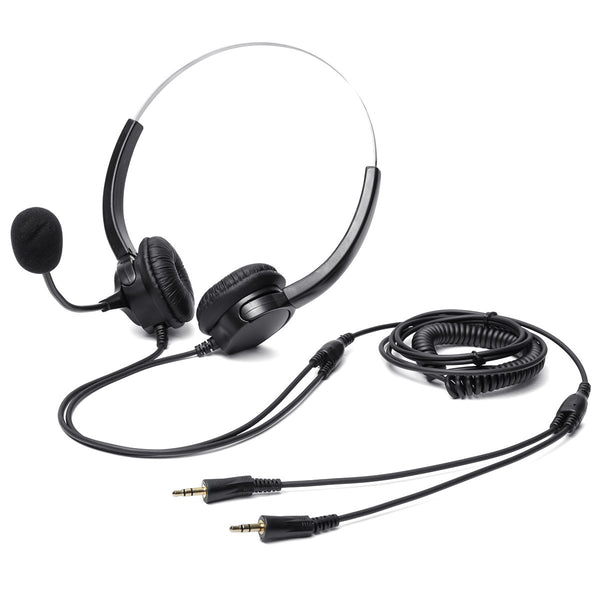 Binaural Phone Headset Earphone with 2.5mm Plug Hands-Free Noise Cancelling Telephone Call Center