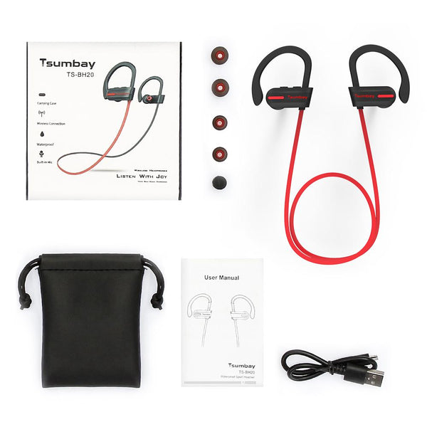 Tsumbay TS-BH20 IPX7 Waterproof Bluetooth In-ear Earphone with Line Control Microphone Earhook