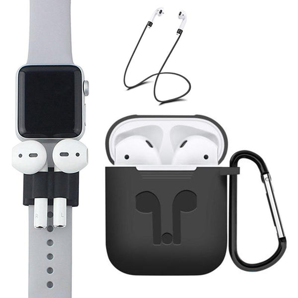 5 Accessories Silicone Case Anti Lost Strap Eartips Carabiner Buckle for Apple AirPods Earphone