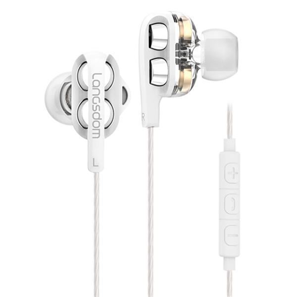 [Dual Dynamic Drivers] Langsdom D4C Heavy Bass Stereo Line Control Earphone Headphone With Mic